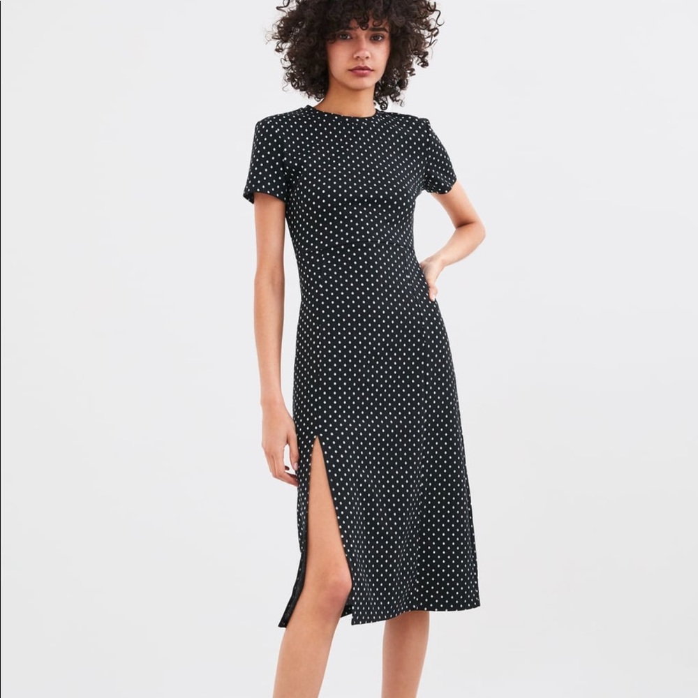 Zara Polka Dot Knit Midi Dress